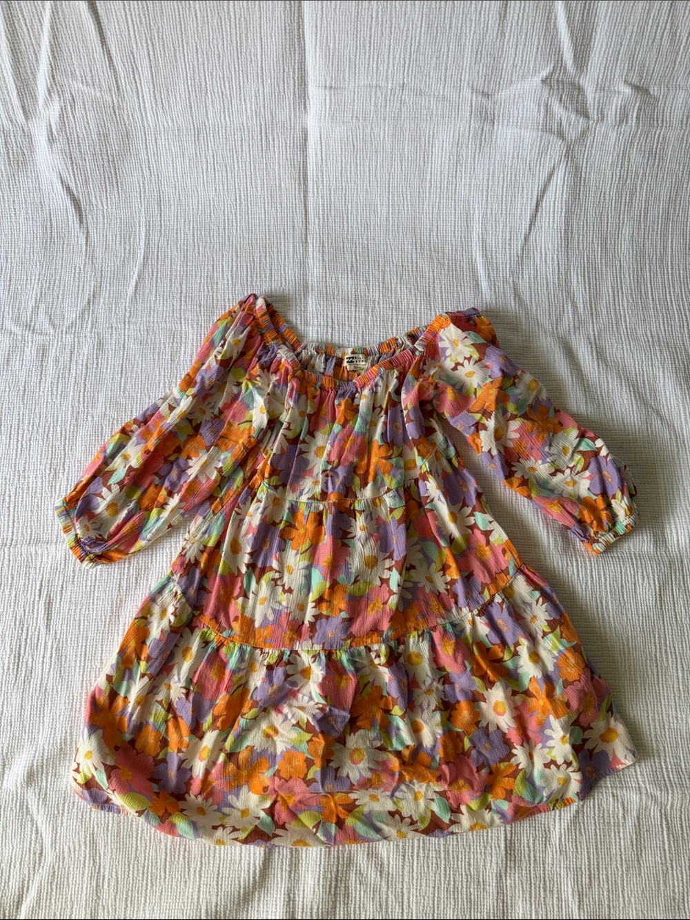 Kids Floral Off-Shoulder Dress in Orange and Purple